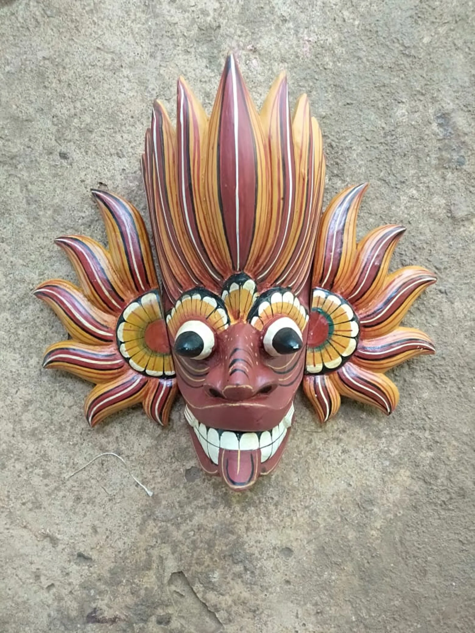 Fire Demon Mask,Gini Raksha mask,Ginidal Raksha Mask,Mask Sculpture,Wooden Mask,Wooden Mask from Sri Lanka, traditional Fire Devil mask. - Image 5