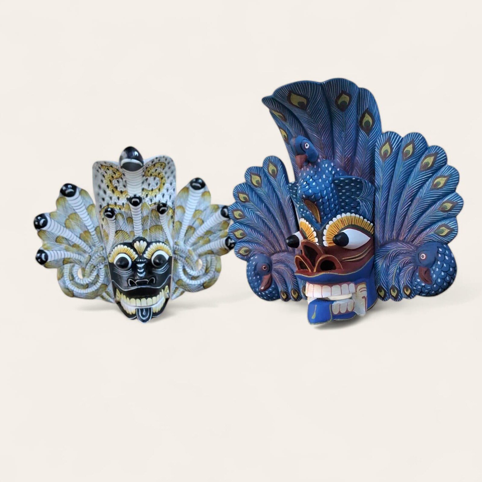 Sri Lanka Cobra protection mask and Peacock demon mask together/Wooden Mask/Devil mask/Bird Demon/Peacock Devil mask,interior wall decor - Image 5
