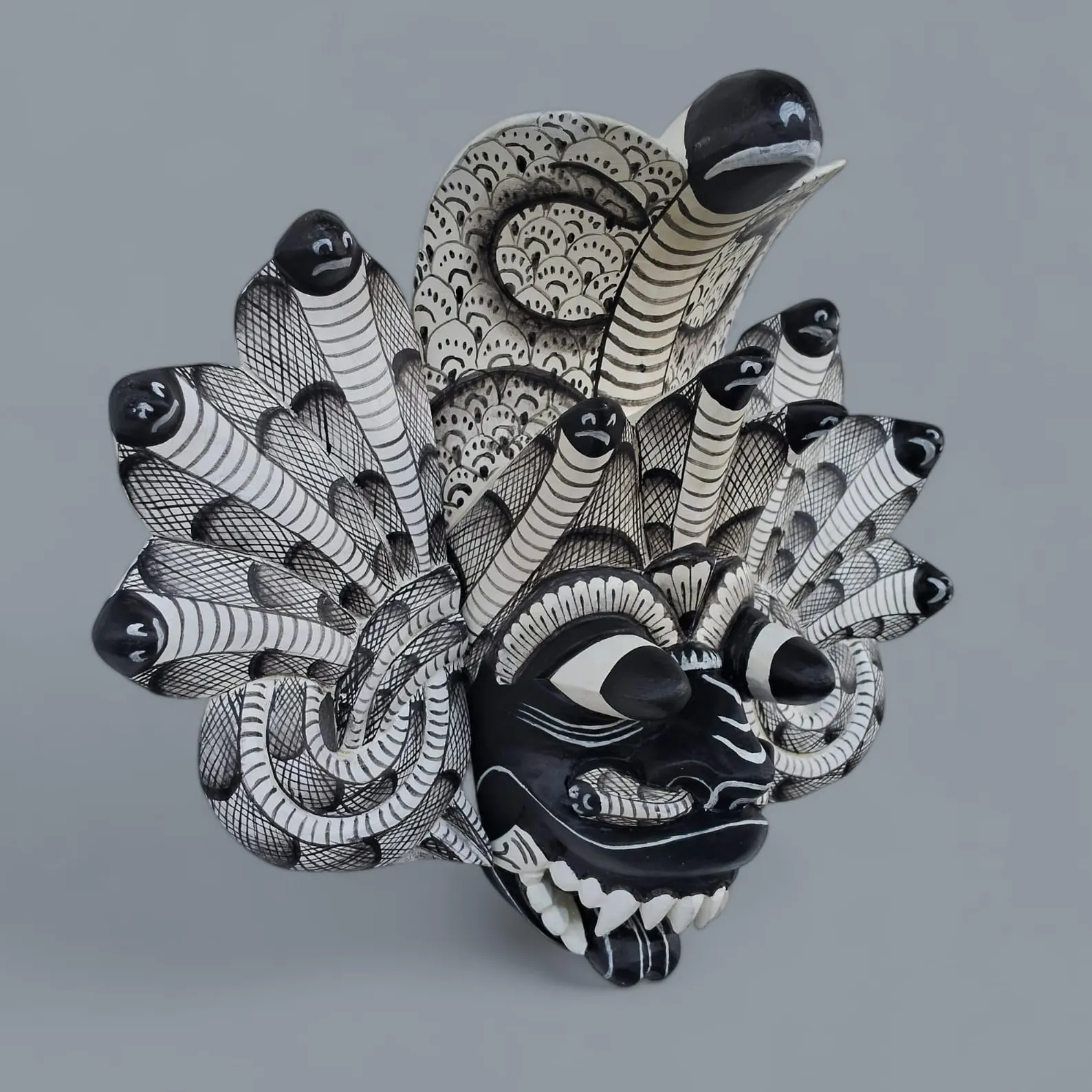 Black & White Mask|cobra protection mask|Traditional cobra Decorative Tiki Mask|Home Decor|Polynesian|Handcarved Wooden Mask|Unique Gift - Image 9