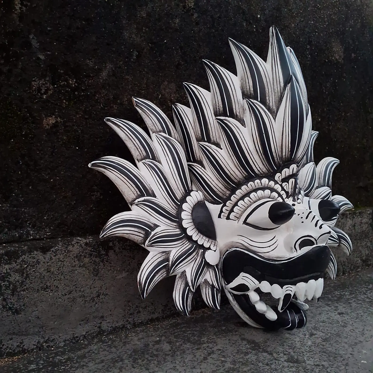 Handmade Black and White Fire Demon Mask|Traditional Sri Lankan Wood Mask for Good Fortune & Home Decor|Handcrafted Wooden Mask|Wall hanging - Image 10