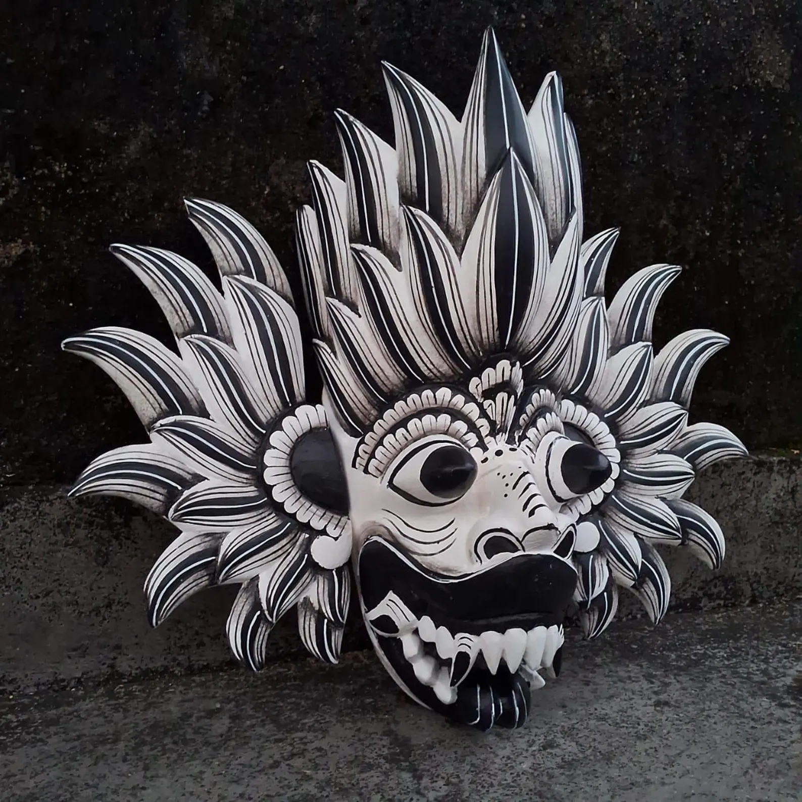 Handmade Black and White Fire Demon Mask|Traditional Sri Lankan Wood Mask for Good Fortune & Home Decor|Handcrafted Wooden Mask|Wall hanging - Image 9