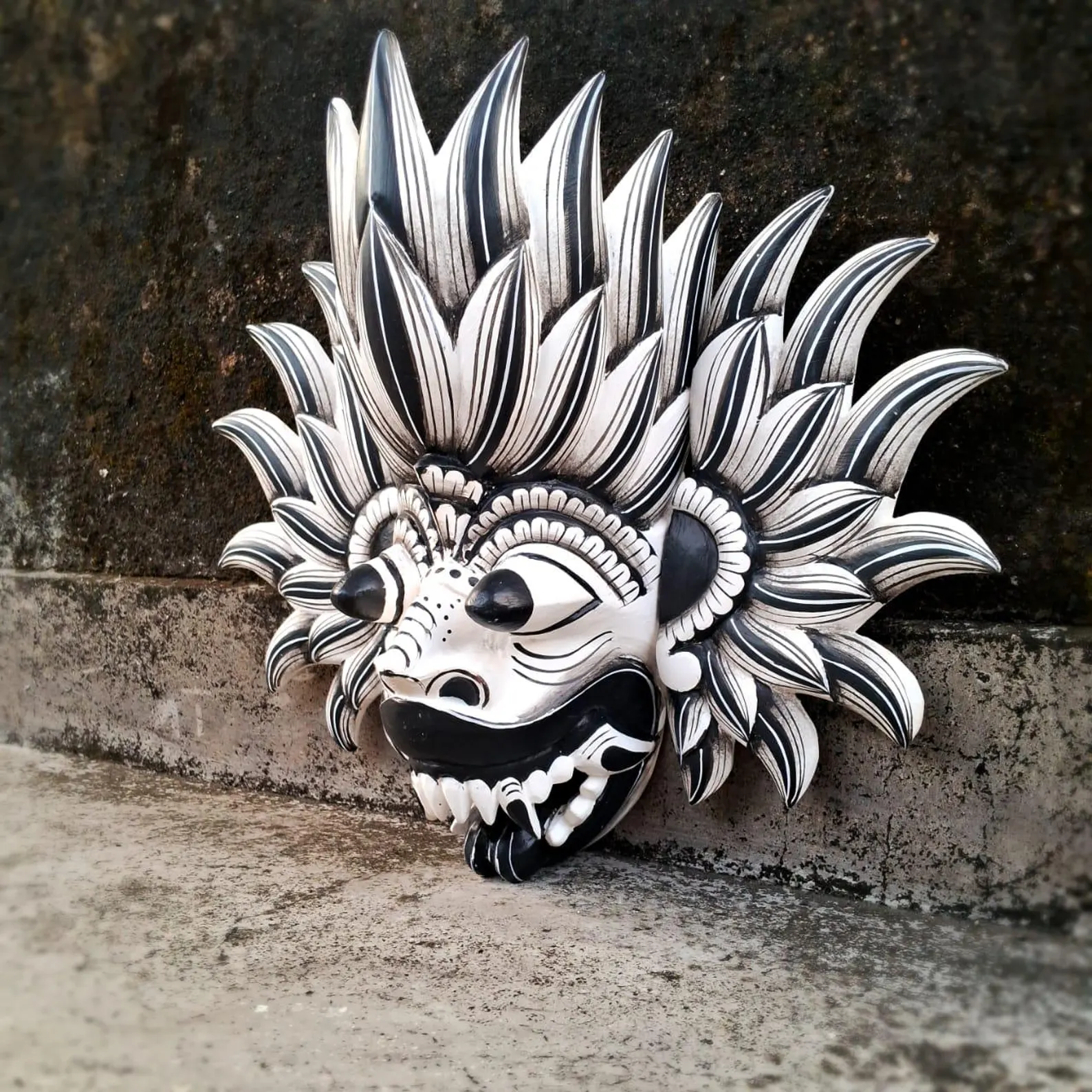 Handmade Black and White Fire Demon Mask|Traditional Sri Lankan Wood Mask for Good Fortune & Home Decor|Handcrafted Wooden Mask|Wall hanging - Image 8