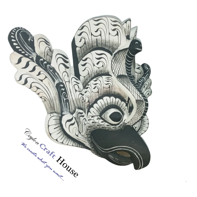 Vintage Traditional Sri Lanka Bird Demon (Gurulu Raksha) wooden mask | Wooden Wall Hanging Tiki Bird Mask | Hanging Wall Decor | Unique mask