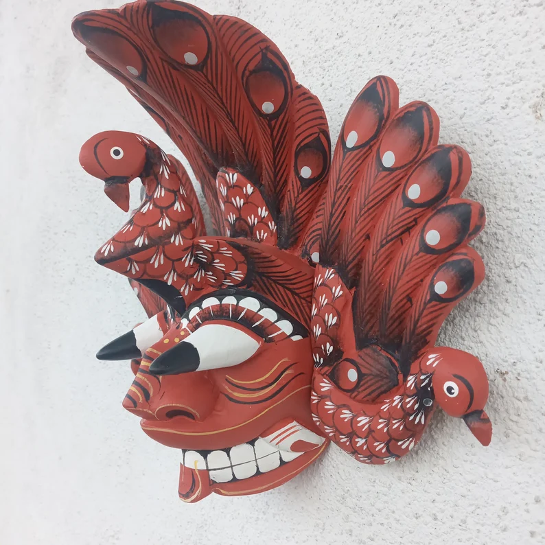 Hand Carved Wood Wall Hanging Mask| Stunning Peacock Mask Sculpture| Beautiful and lucky Wooden Wall Hanging Mask| Home Decor Wall Art - Image 3