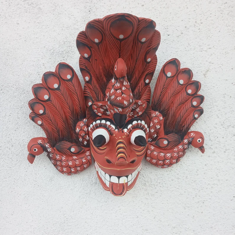 Hand Carved Wood Wall Hanging Mask| Stunning Peacock Mask Sculpture| Beautiful and lucky Wooden Wall Hanging Mask| Home Decor Wall Art - Image 2