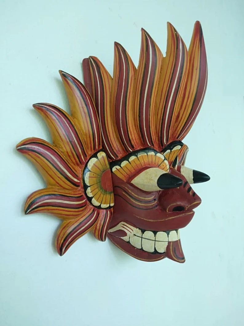 Fire Demon Mask,Gini Raksha mask,Ginidal Raksha Mask,Mask Sculpture,Wooden Mask,Wooden Mask from Sri Lanka, traditional Fire Devil mask. - Image 4