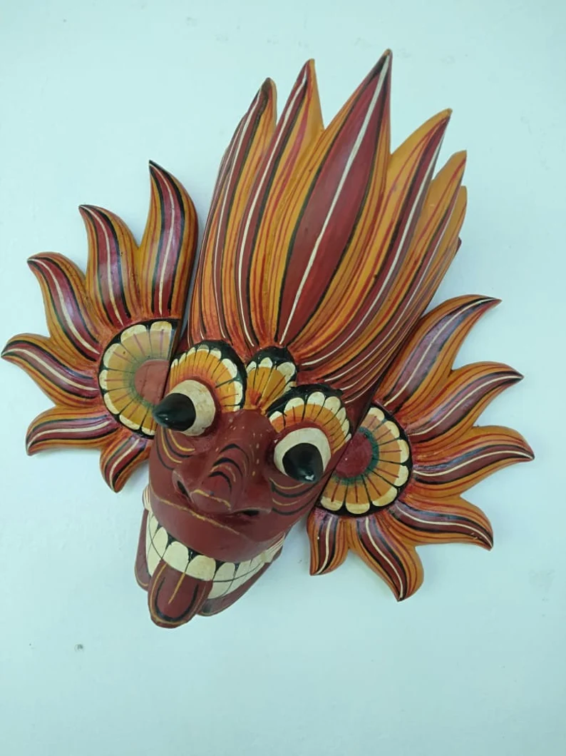 Fire Demon Mask,Gini Raksha mask,Ginidal Raksha Mask,Mask Sculpture,Wooden Mask,Wooden Mask from Sri Lanka, traditional Fire Devil mask. - Image 3