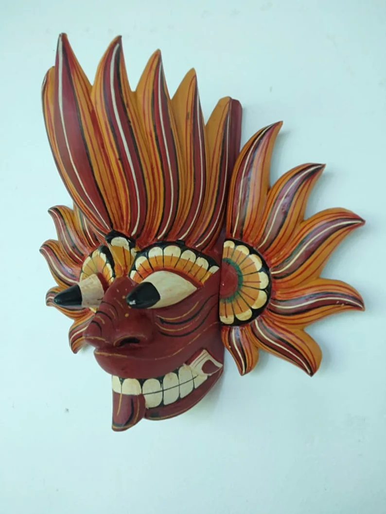 Fire Demon Mask,Gini Raksha mask,Ginidal Raksha Mask,Mask Sculpture,Wooden Mask,Wooden Mask from Sri Lanka, traditional Fire Devil mask. - Image 2