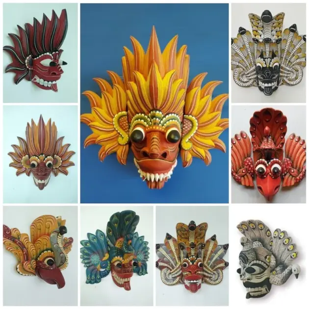 Sri Lankan Mask,Wooden Mask,Cobra protection / Fire Demon / Devil mask / Bird Demon / Peacock Devil mask,interior decor,Wall Hangings mask