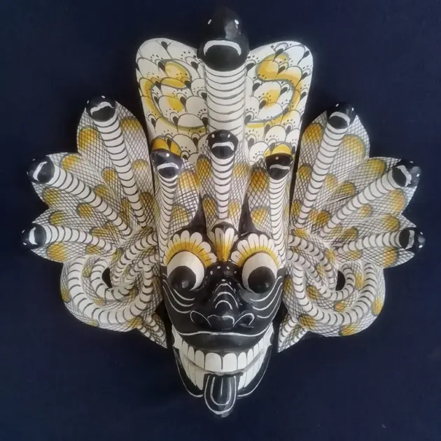 Sri Lankan Handmade Wood Wall Decor | Traditional cobra Decorative Tiki Mask Home Decor | Polynesian|Handcarved Wooden Mask|Unique Gift Idea