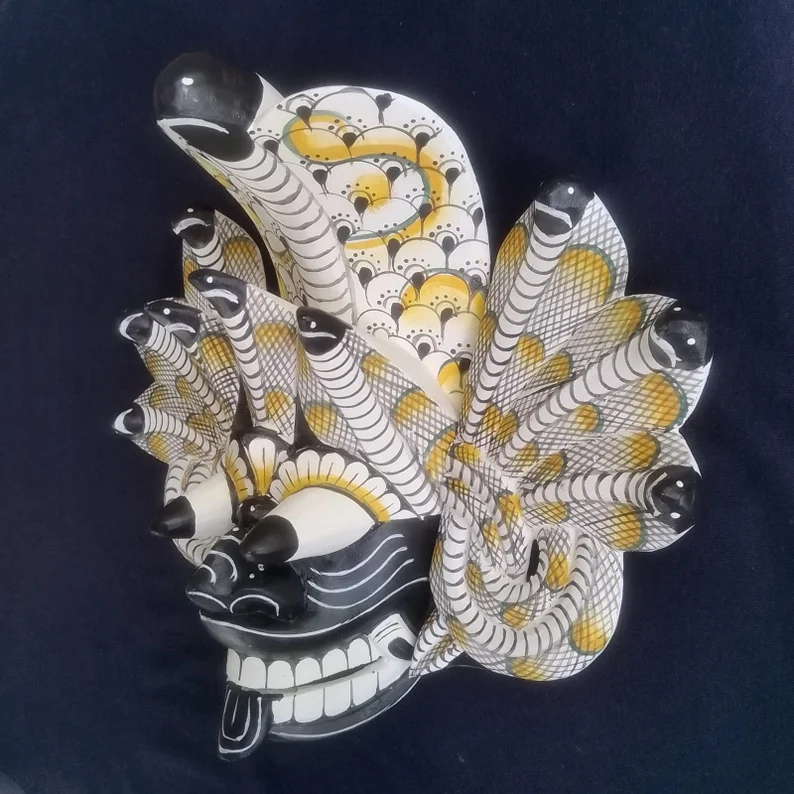 Sri Lankan Handmade Wood Wall Decor | Traditional cobra Decorative Tiki Mask Home Decor | Polynesian|Handcarved Wooden Mask|Unique Gift Idea - Image 2