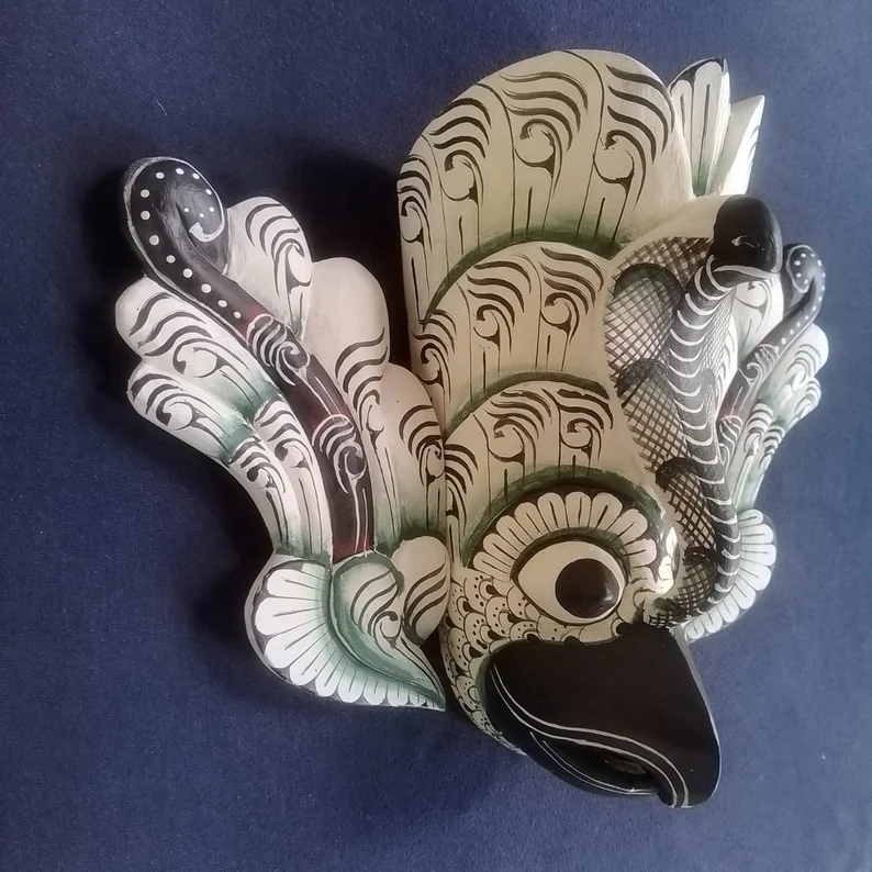 Bird Demon Mask,Devil Mask,wood bird mask,Fantasy demon mask,Unique bird costume,Traditional Sri Lankan mask,Sri Lankan folklore mask - Image 4