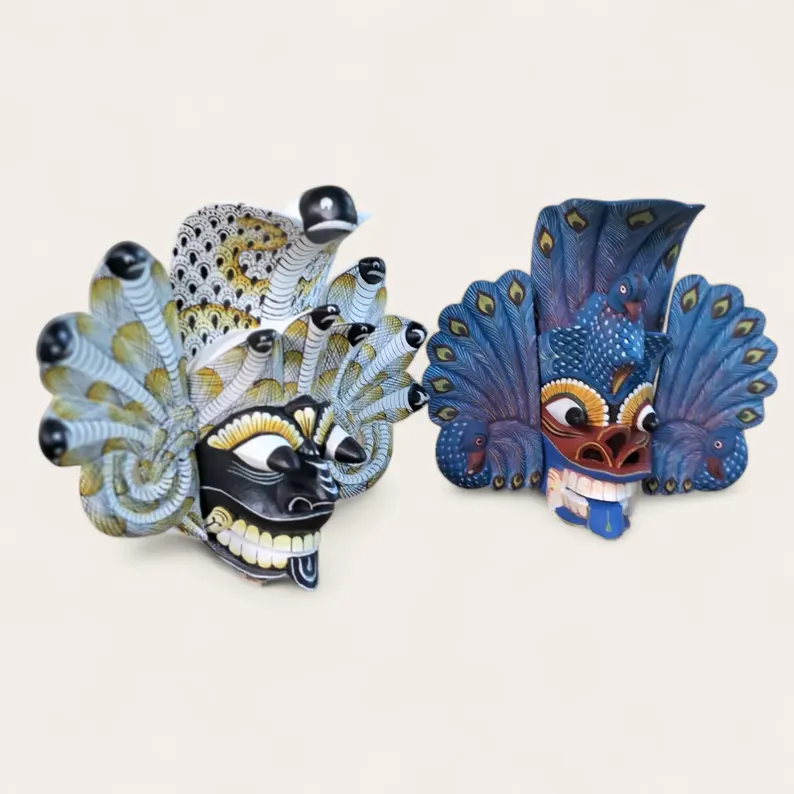 Sri Lanka Cobra protection mask and Peacock demon mask together/Wooden Mask/Devil mask/Bird Demon/Peacock Devil mask,interior wall decor