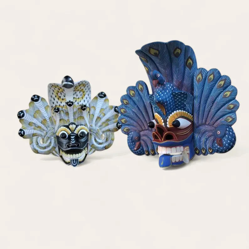 Sri Lanka Cobra protection mask and Peacock demon mask together/Wooden Mask/Devil mask/Bird Demon/Peacock Devil mask,interior wall decor - Image 2