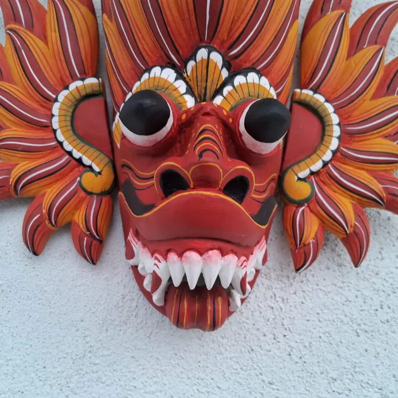 Gini Raksha mask, Fire Demon mask, Traditional Sri Lankan Mask, Devil mask, interior decor,tiki mask,wall decor, Sri Lanka mask, carved mask - Image 2