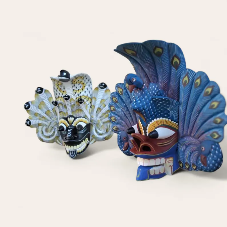 Sri Lanka Cobra protection mask and Peacock demon mask together/Wooden Mask/Devil mask/Bird Demon/Peacock Devil mask,interior wall decor - Image 4