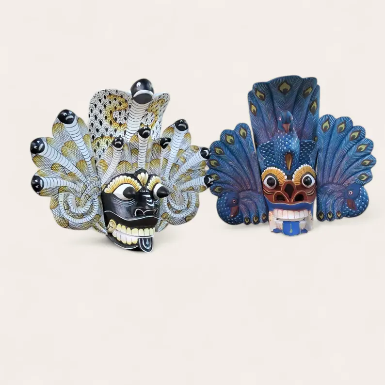 Sri Lanka Cobra protection mask and Peacock demon mask together/Wooden Mask/Devil mask/Bird Demon/Peacock Devil mask,interior wall decor - Image 3