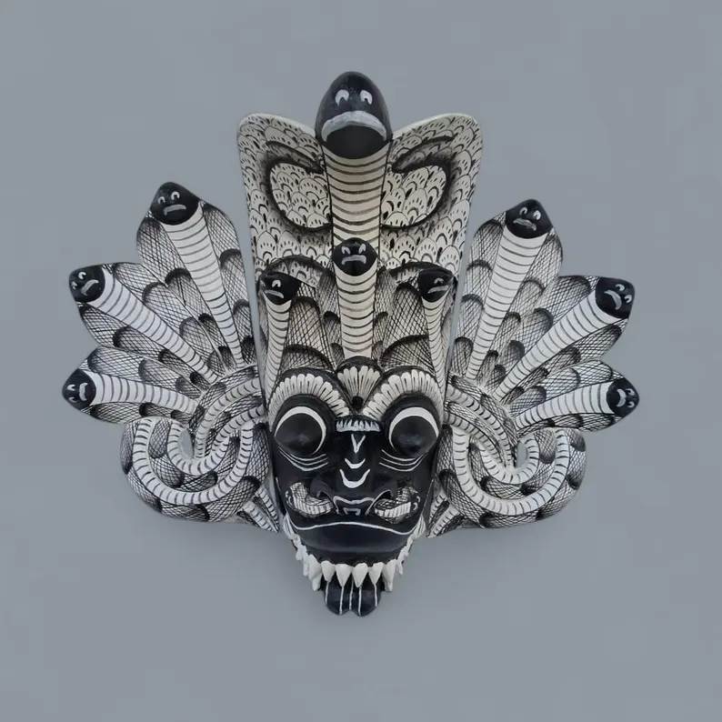 Black & White Mask|cobra protection mask|Traditional cobra Decorative Tiki Mask|Home Decor|Polynesian|Handcarved Wooden Mask|Unique Gift