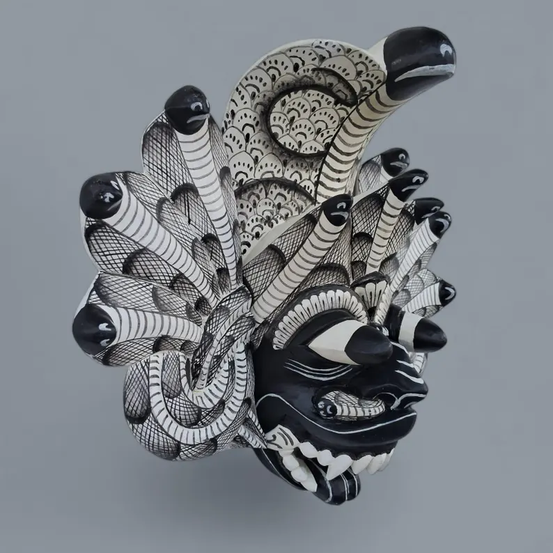 Black & White Mask|cobra protection mask|Traditional cobra Decorative Tiki Mask|Home Decor|Polynesian|Handcarved Wooden Mask|Unique Gift - Image 5