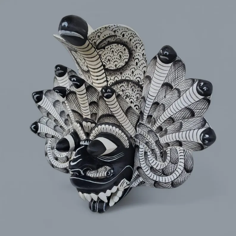 Black & White Mask|cobra protection mask|Traditional cobra Decorative Tiki Mask|Home Decor|Polynesian|Handcarved Wooden Mask|Unique Gift - Image 3