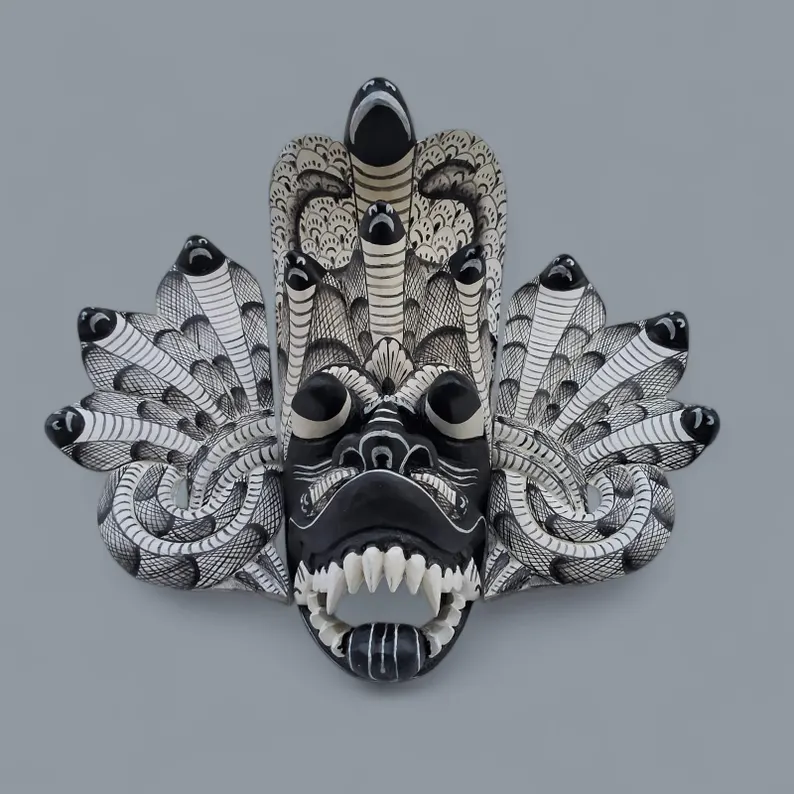 Black & White Mask|cobra protection mask|Traditional cobra Decorative Tiki Mask|Home Decor|Polynesian|Handcarved Wooden Mask|Unique Gift - Image 2