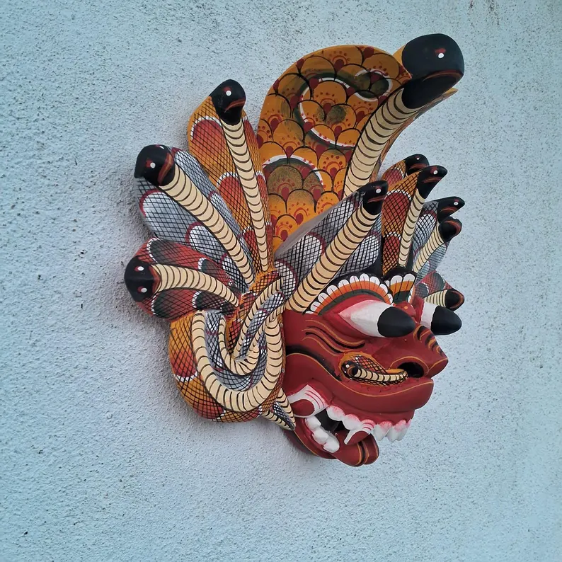 Traditional cobra Decorative Tiki Mask Home Decor | Sri Lankan Handmade Wood Wall Decor | Polynesian|Handcarved Wooden Mask|Unique Gift Idea - Image 8