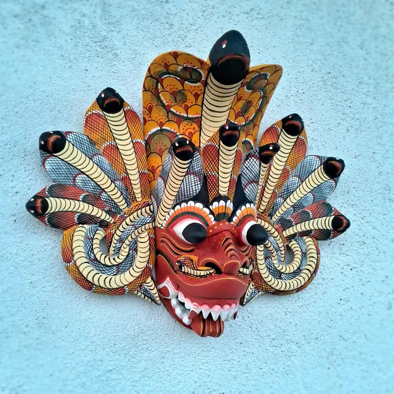 Traditional cobra Decorative Tiki Mask Home Decor | Sri Lankan Handmade Wood Wall Decor | Polynesian|Handcarved Wooden Mask|Unique Gift Idea - Image 2