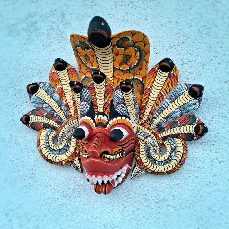 Traditional cobra Decorative Tiki Mask Home Decor | Sri Lankan Handmade Wood Wall Decor | Polynesian|Handcarved Wooden Mask|Unique Gift Idea - Image 3