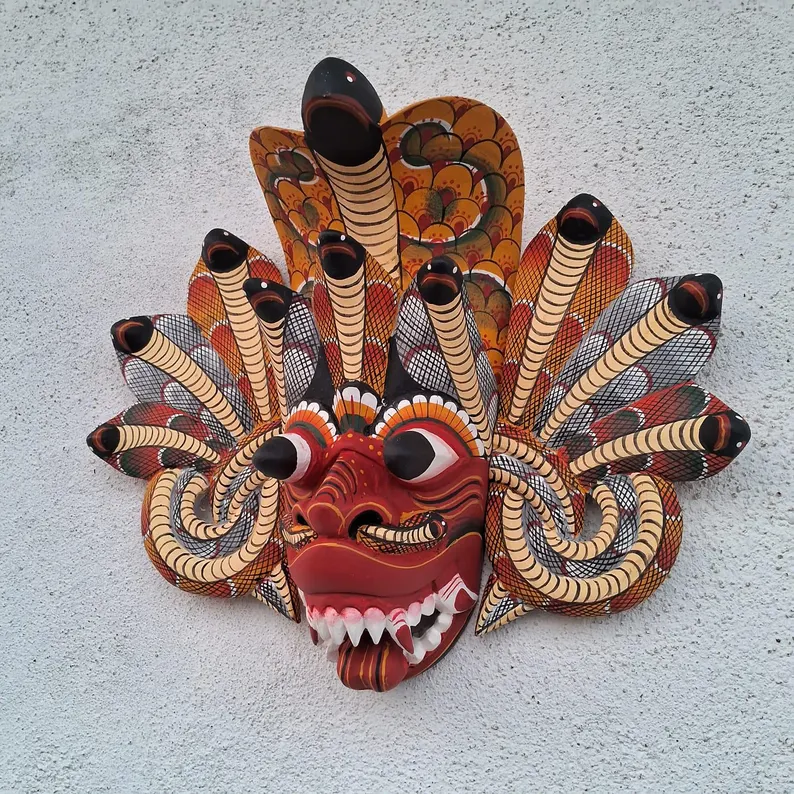 Traditional cobra Decorative Tiki Mask Home Decor | Sri Lankan Handmade Wood Wall Decor | Polynesian|Handcarved Wooden Mask|Unique Gift Idea - Image 10