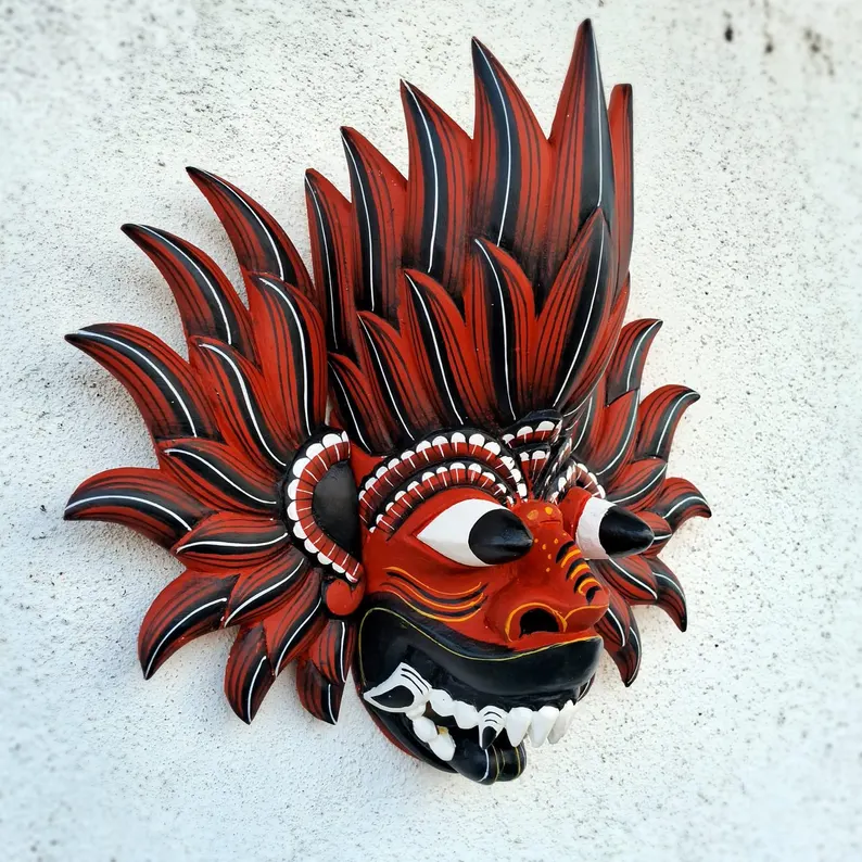 Handmade Fire Demon Mask|Unique Tribal Demon Mask|Mythical Mask for Cosplay|Demon Spirit Wall Decor|Traditional Sri Lankan Wooden Mask|Tiki - Image 4