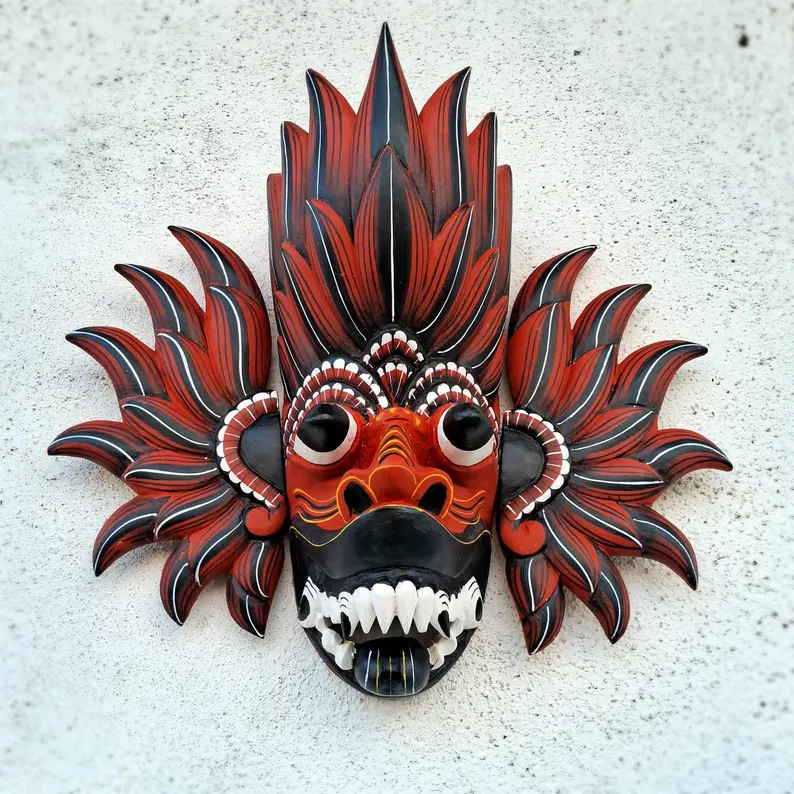 Handmade Fire Demon Mask|Unique Tribal Demon Mask|Mythical Mask for Cosplay|Demon Spirit Wall Decor|Traditional Sri Lankan Wooden Mask|Tiki - Image 3
