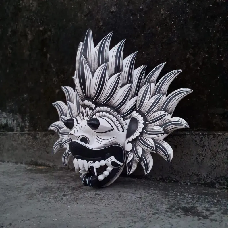 Handmade Black and White Fire Demon Mask|Traditional Sri Lankan Wood Mask for Good Fortune & Home Decor|Handcrafted Wooden Mask|Wall hanging - Image 4