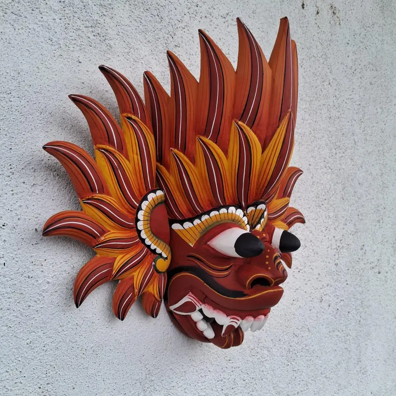 Gini Raksha mask, Fire Demon mask, Traditional Sri Lankan Mask, Devil mask, interior decor,tiki mask,wall decor, Sri Lanka mask, carved mask - Image 5