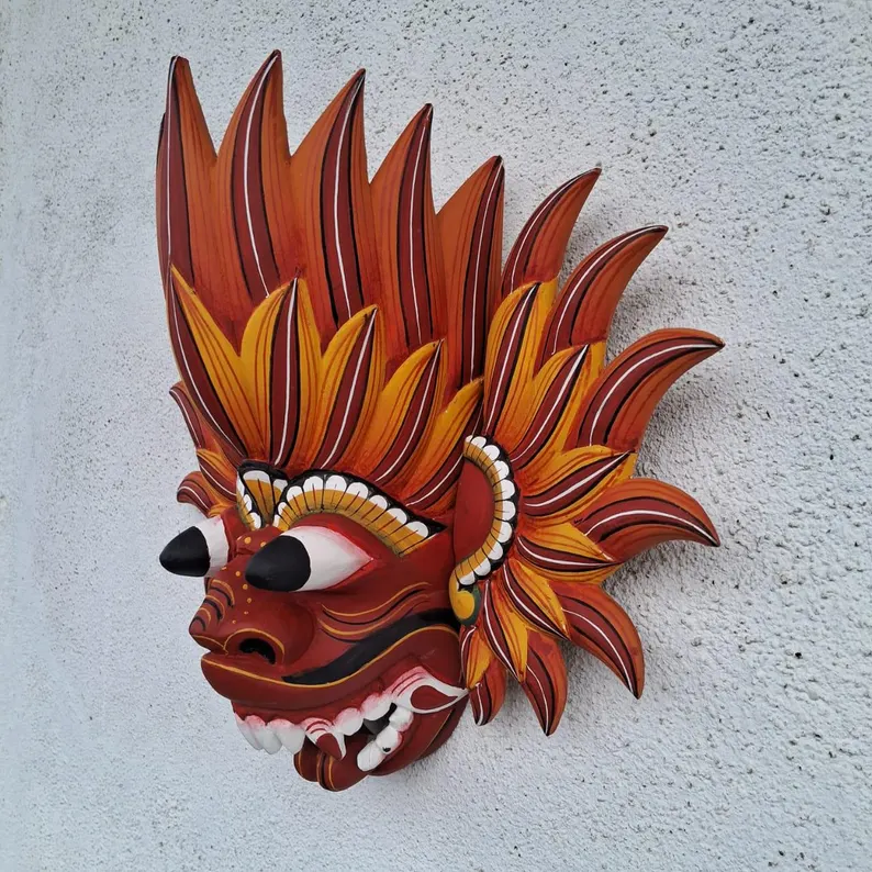 Gini Raksha mask, Fire Demon mask, Traditional Sri Lankan Mask, Devil mask, interior decor,tiki mask,wall decor, Sri Lanka mask, carved mask - Image 7