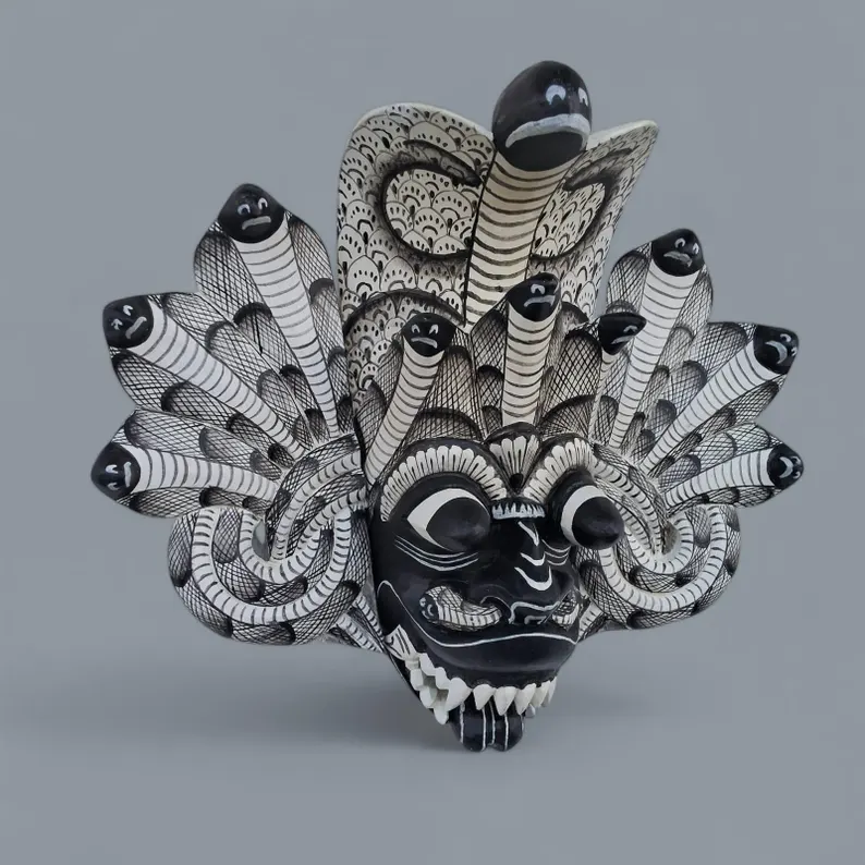 Black & White Mask|cobra protection mask|Traditional cobra Decorative Tiki Mask|Home Decor|Polynesian|Handcarved Wooden Mask|Unique Gift - Image 4