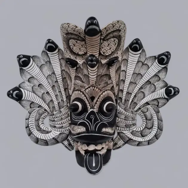 Traditional cobra Decorative Tiki Mask|Black & White cobra protection Large mask|Home Decor|Polynesian|Handcarved Wooden Mask|Unique Gift