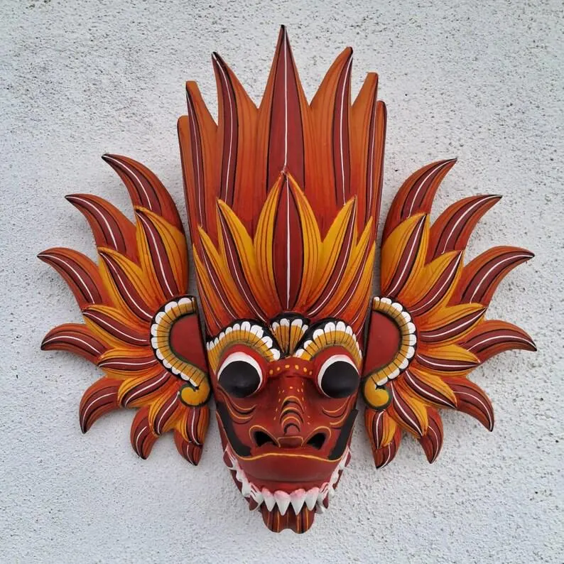 Gini Raksha mask, Fire Demon mask, Traditional Sri Lankan Mask, Devil mask, interior decor,tiki mask,wall decor, Sri Lanka mask, carved mask - Image 8