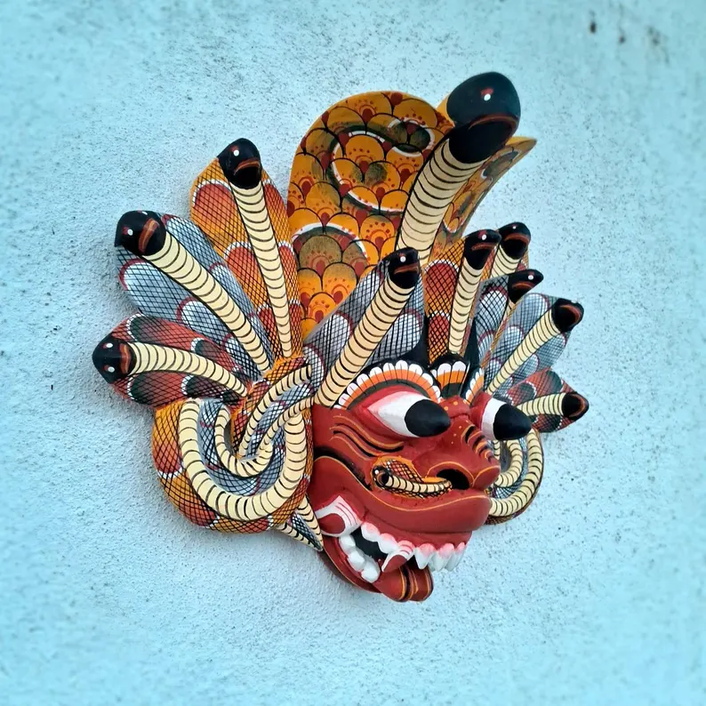 Traditional cobra Decorative Tiki Mask Home Decor | Sri Lankan Handmade Wood Wall Decor | Polynesian|Handcarved Wooden Mask|Unique Gift Idea - Image 5