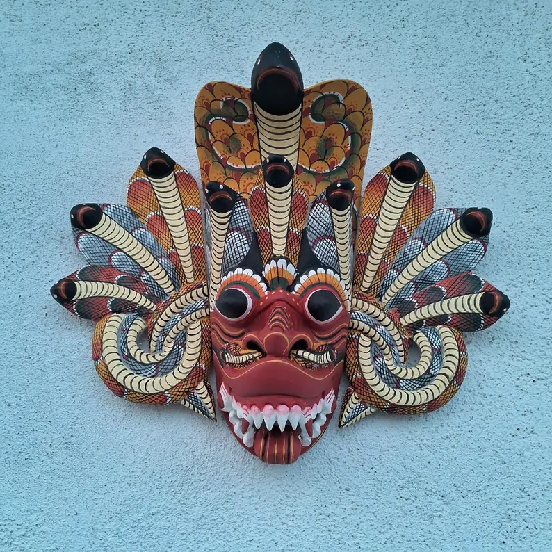 Traditional cobra Decorative Tiki Mask Home Decor | Sri Lankan Handmade Wood Wall Decor | Polynesian|Handcarved Wooden Mask|Unique Gift Idea - Image 9