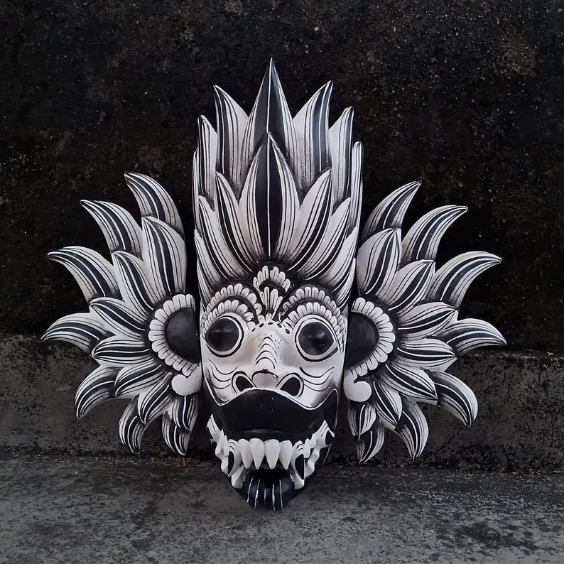 Handmade Black and White Fire Demon Mask|Traditional Sri Lankan Wood Mask for Good Fortune & Home Decor|Handcrafted Wooden Mask|Wall hanging - Image 3
