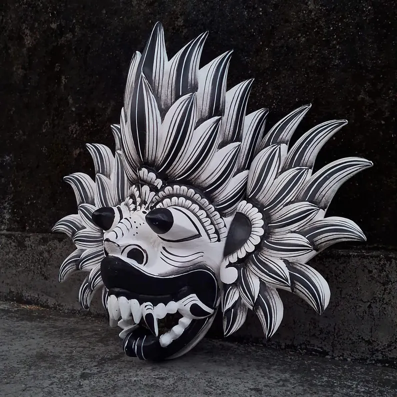 Handmade Black and White Fire Demon Mask|Traditional Sri Lankan Wood Mask for Good Fortune & Home Decor|Handcrafted Wooden Mask|Wall hanging - Image 2