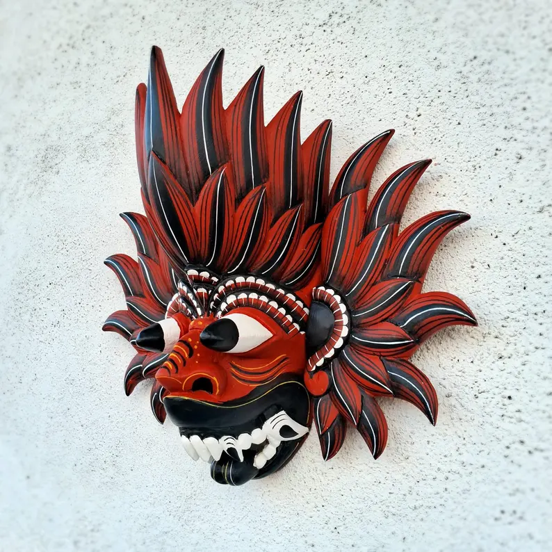 Handmade Fire Demon Mask|Unique Tribal Demon Mask|Mythical Mask for Cosplay|Demon Spirit Wall Decor|Traditional Sri Lankan Wooden Mask|Tiki - Image 2
