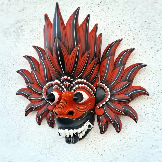 Handmade Fire Demon Mask|Unique Tribal Demon Mask|Mythical Mask for Cosplay|Demon Spirit Wall Decor|Traditional Sri Lankan Wooden Mask|Tiki