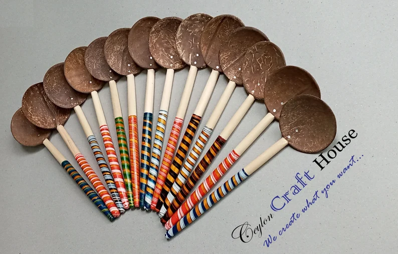 8" Wooden Spoon| 100% Handmade Coconut Shell Wooden Spoon | Lacquerware coconut shell - Round wooden spoon | Natural Kitchen Tools Equipment