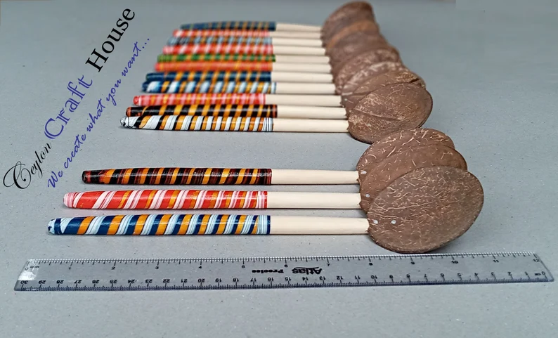 8" Wooden Spoon| 100% Handmade Coconut Shell Wooden Spoon | Lacquerware coconut shell - Round wooden spoon | Natural Kitchen Tools Equipment - Image 4