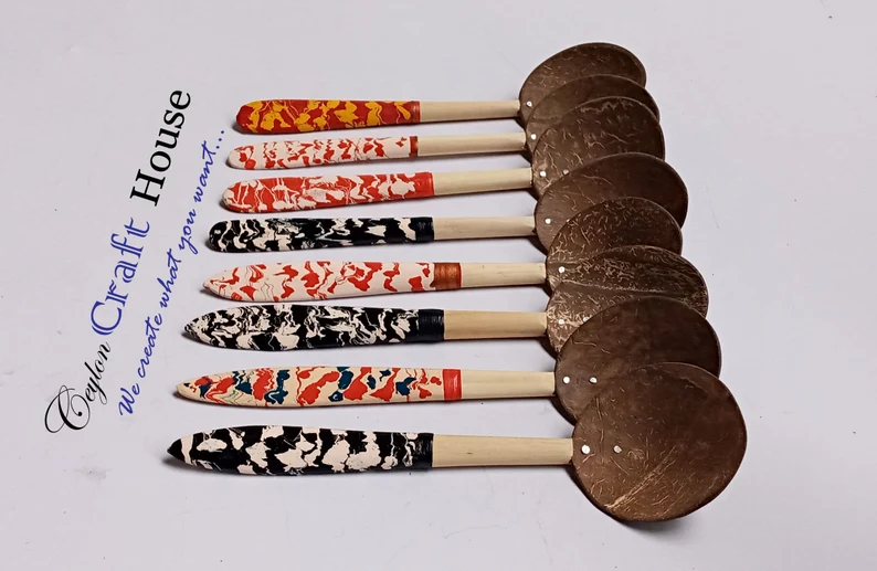 6" colorful Wooden Spoon| Handmade Coconut Shell Wooden Spoon|Lacquerware coconut shell flat wooden spoon|Natural Kitchen Tools Equipment. - Image 6