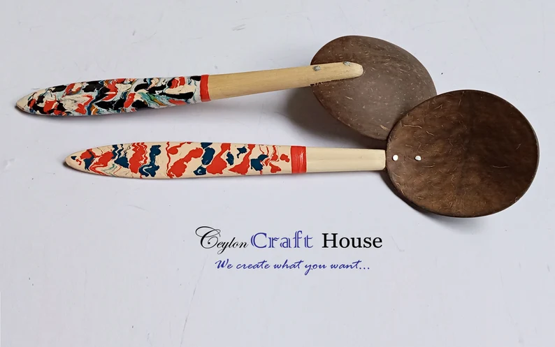 6" colorful Wooden Spoon| Handmade Coconut Shell Wooden Spoon|Lacquerware coconut shell flat wooden spoon|Natural Kitchen Tools Equipment. - Image 7