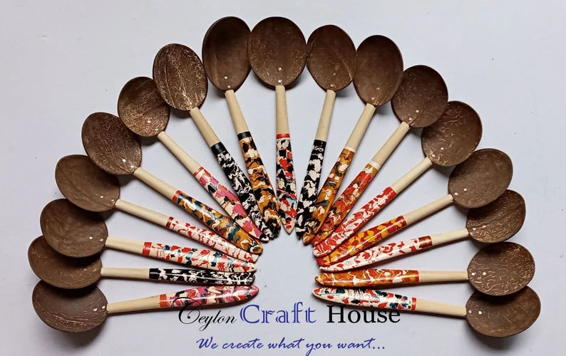 6" colorful Wooden Spoon| Handmade Coconut Shell Wooden Spoon|Lacquerware coconut shell flat wooden spoon|Natural Kitchen Tools Equipment. - Image 8