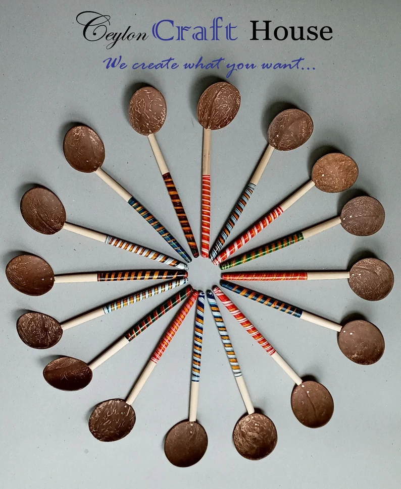 8" Wooden Spoon| 100% Handmade Coconut Shell Wooden Spoon | Lacquerware coconut shell - Round wooden spoon | Natural Kitchen Tools Equipment - Image 2