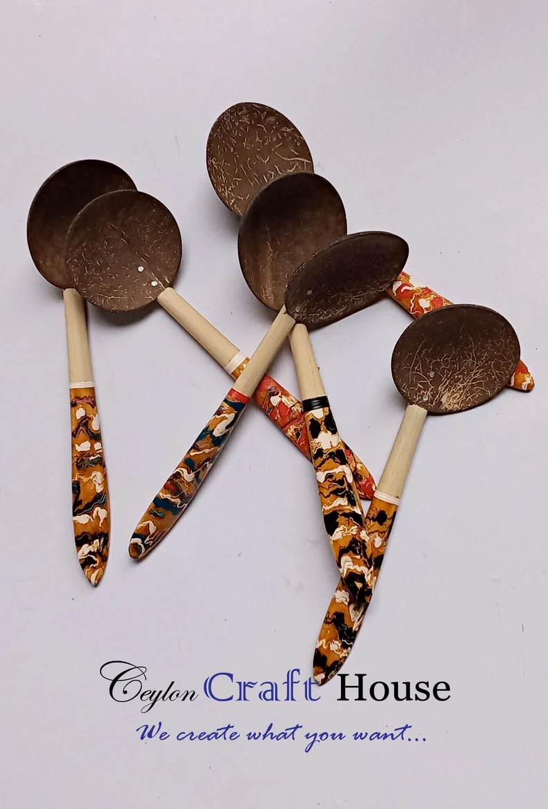 6" Natural colorful Wooden Spoon|100% Handmade Coconut Shell Wooden Spoon|Lacquerware flat wooden spoon|Natural Kitchen Tools Equipment. - Image 6